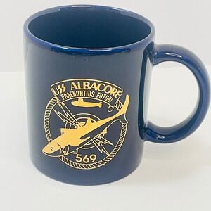 USS Albacore 569 Submarine Navy Blue Gold Coffee Mug Portsmouth New Hampshire